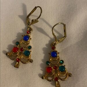 Festive Gold Tone Christmas Tree Earrings